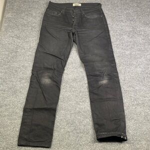 Naked & Famous Black Selvedge Denim Jeans Mens Button Fly Raw Faded Size 32